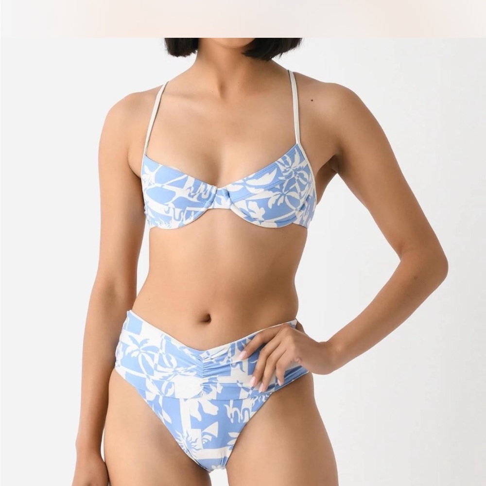 L*Space Blue and White Bikini Set with Floral Design